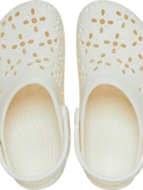 CROCS Women's Cream Slip-On Clog with Floral Cutouts